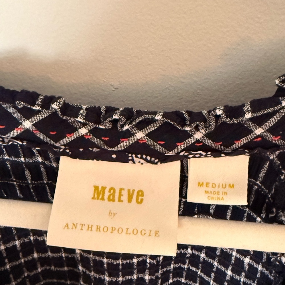 Maeve Anthropologie Navy Grid Print Button Front Dress Medium Viscose - Picture 3 of 7
